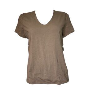 J Jill Tee T Shirt Top Womens Size L Large Solid All Brown Supersoft V Neck